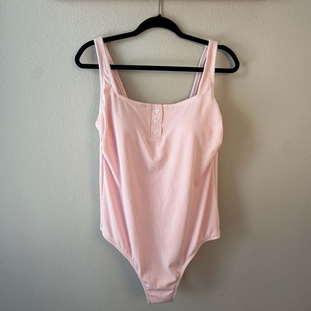 Stoney Clover Lane x Target Ribbed Henley One-Piece Swimsuit in Pink